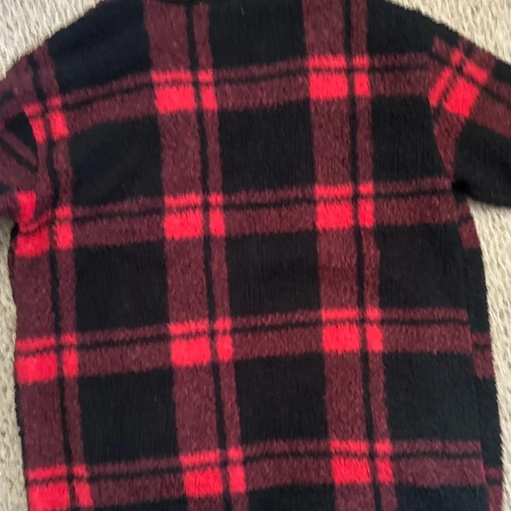 DKNY Fleece Cardigan Red & Black Plaid Size Large
